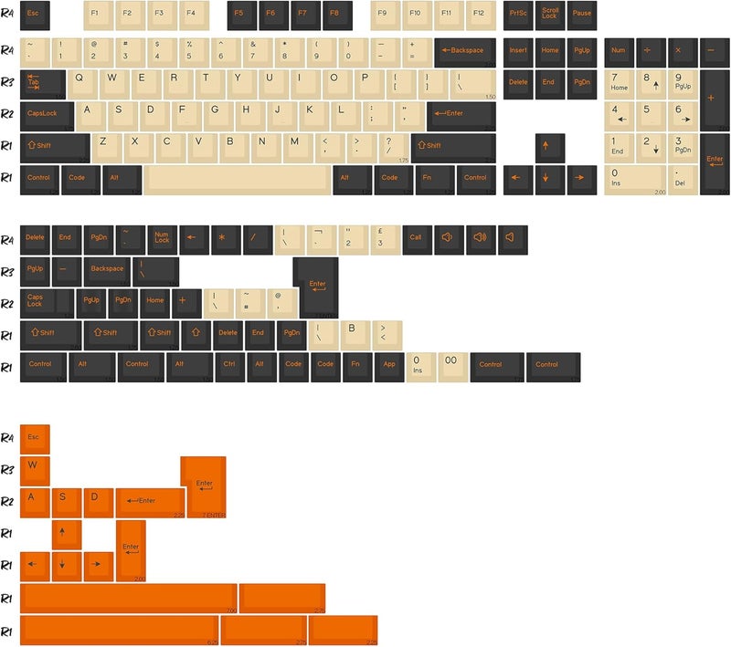 KBDiy Carbon PBT Double Shot Orange Keycap Set,174 Keys Retro Custom Key Cap Keycaps 60 Percent Cherry Profile Keycaps for 61/64/68/84/87/100/104/108 Mechanical Keyboard - Image 2